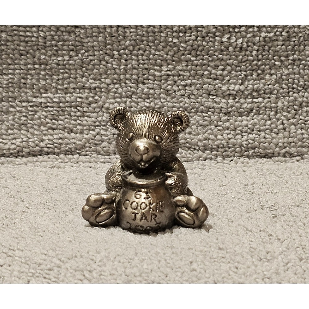 Pewter Bear Figurine 1.5" with Cookie Jar Cute Mini Collectible Cute Decor Gift